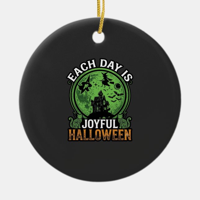 Double Toil Trouble Witch Pumpkin Halloween Cobweb Ceramic Tree Decoration (Front)