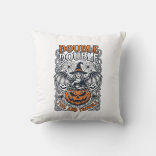 Double Toil Trouble Witch Pumpkin Halloween Cobweb Cushion