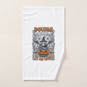 Double Toil Trouble Witch Pumpkin Halloween Cobweb Hand Towel