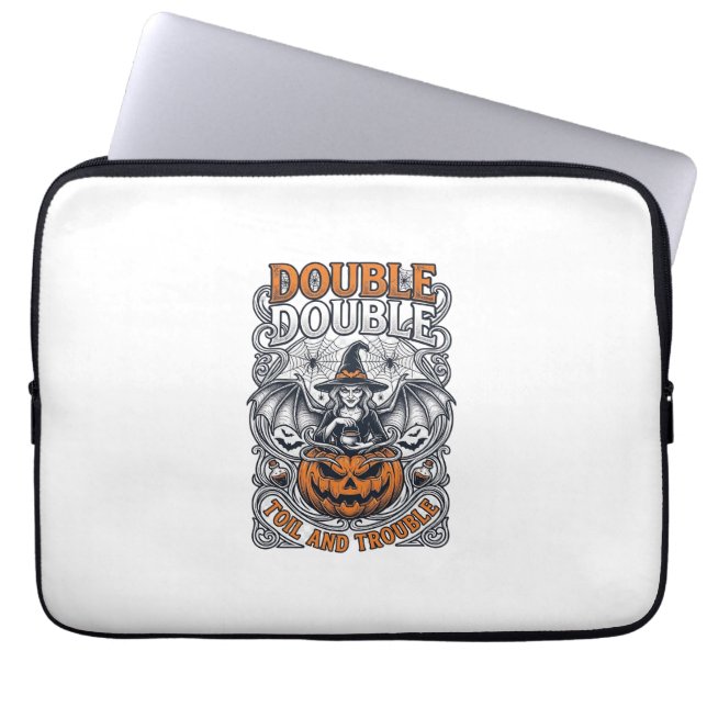 Double Toil Trouble Witch Pumpkin Halloween Cobweb Laptop Sleeve (Front)
