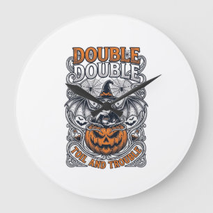 Double Toil Trouble Witch Pumpkin Halloween Cobweb Large Clock