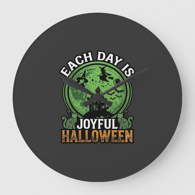 Double Toil Trouble Witch Pumpkin Halloween Cobweb Large Clock (Front)