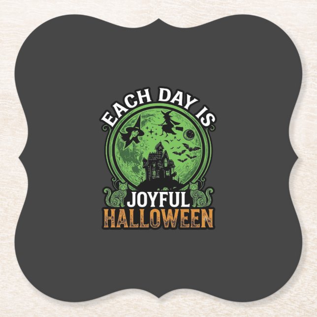 Double Toil Trouble Witch Pumpkin Halloween Cobweb Paper Coaster (Front)