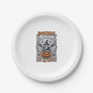 Double Toil Trouble Witch Pumpkin Halloween Cobweb Paper Plate