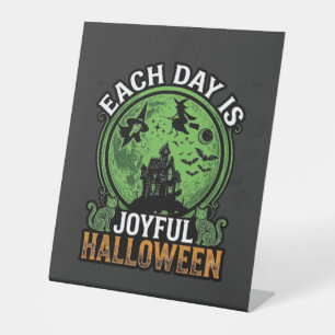 Double Toil Trouble Witch Pumpkin Halloween Cobweb Pedestal Sign