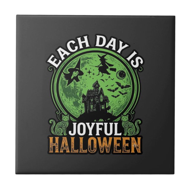Double Toil Trouble Witch Pumpkin Halloween Cobweb Tile (Front)