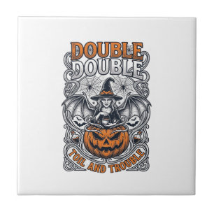 Double Toil Trouble Witch Pumpkin Halloween Cobweb Tile