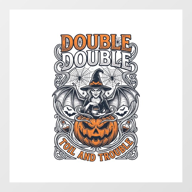 Double Toil Trouble Witch Pumpkin Halloween Cobweb Window Cling (Sheet)