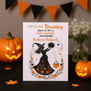 Double Trouble Brew -Twin Halloween Baby Shower Invitation