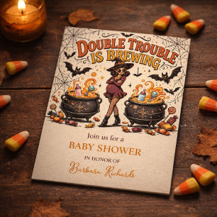 Double Trouble is Brewing Halloween Twins Invitation