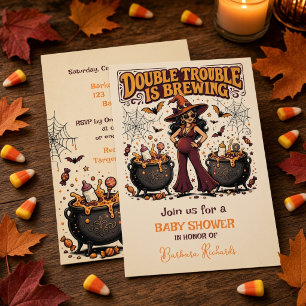 Double Trouble is Brewing Halloween Twins Invitation