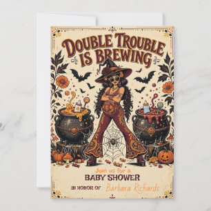 Double Trouble is Brewing Halloween Twins Invitation