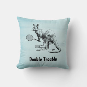 Double Trouble Kangaroo Tennis Player Cushion