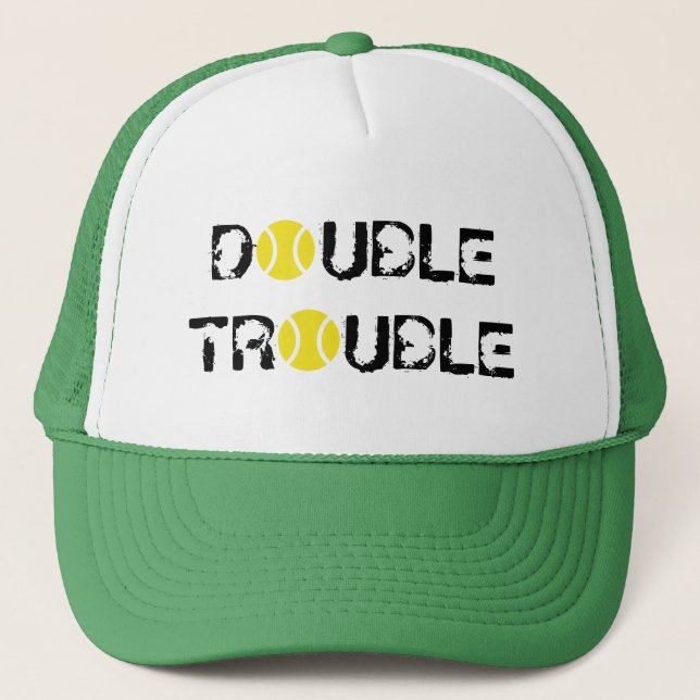 DOUBLE TROUBLE tennis hat for doubles players team (Front)