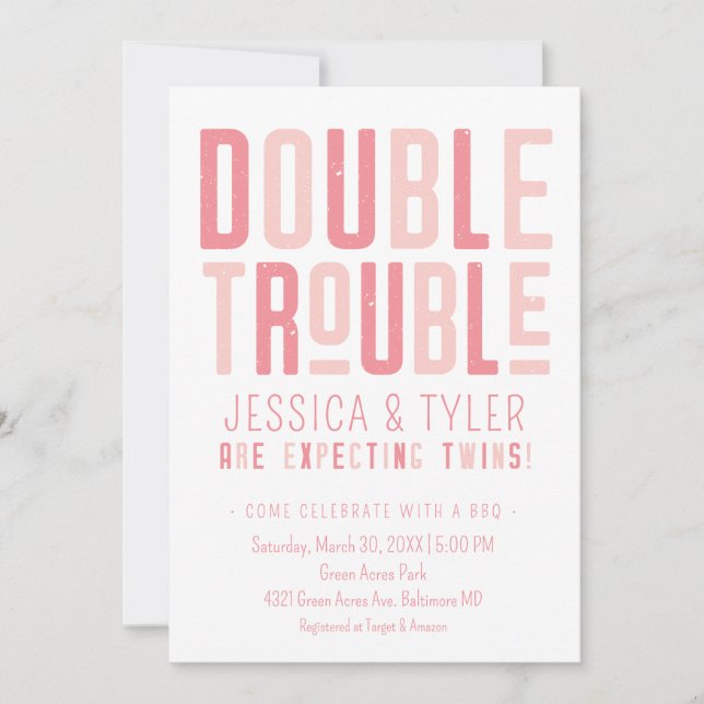 Double Trouble Twin Boy/Girl Baby Shower Invitatio Invitation (Front)