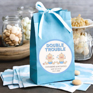 Double Trouble Twin Boys Baby Shower Classic Round Sticker