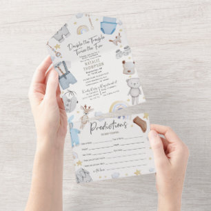 Double Trouble Twin Boys & Predictions Baby Shower All In One Invitation