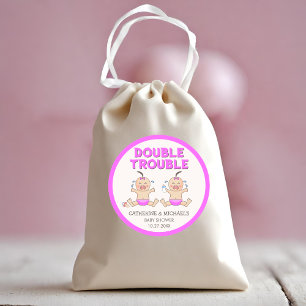 Double Trouble Twin Girls Baby Shower Classic Round Sticker