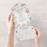 Double Trouble Twin Girls Predictions Baby Shower  All In One Invitation<br><div class="desc">A cute all in one baby shower invitation and predictions for baby. Featuring adorable baby clothes and toys watercolor illustrations for twin girls. You can choose to mail it with or without envelopes. Your guest will tear off the predictions for babies card and give back to you. Need more pieces...</div>