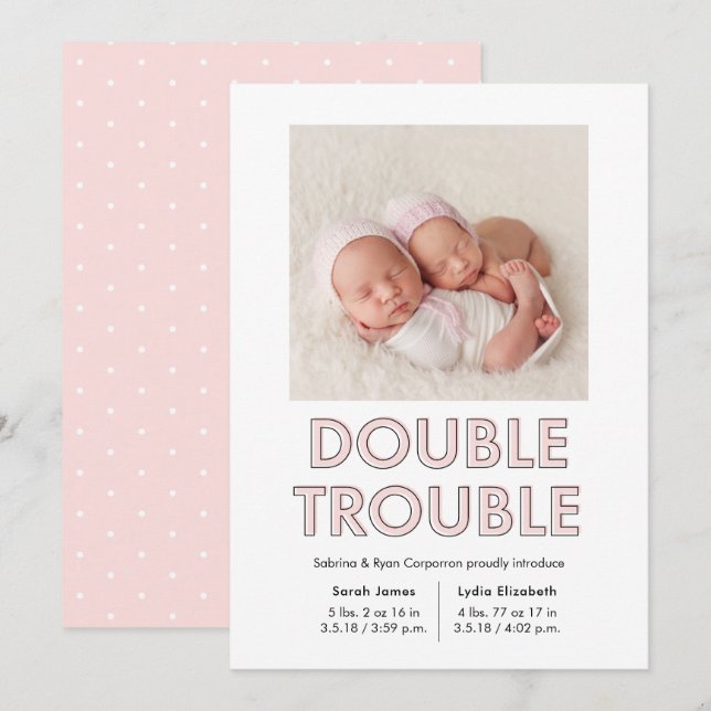 Double Trouble Twins Baby Announcement (Front/Back)
