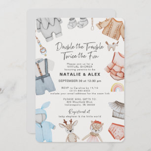 Double Trouble Twins Boy Girl Virtual Baby Shower Invitation