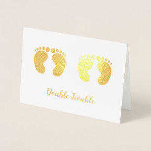 Double Trouble Twins New baby Announcement Gold