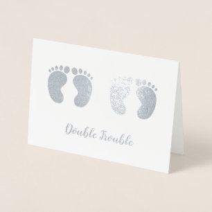 Double Trouble Twins New baby Announcement Silver