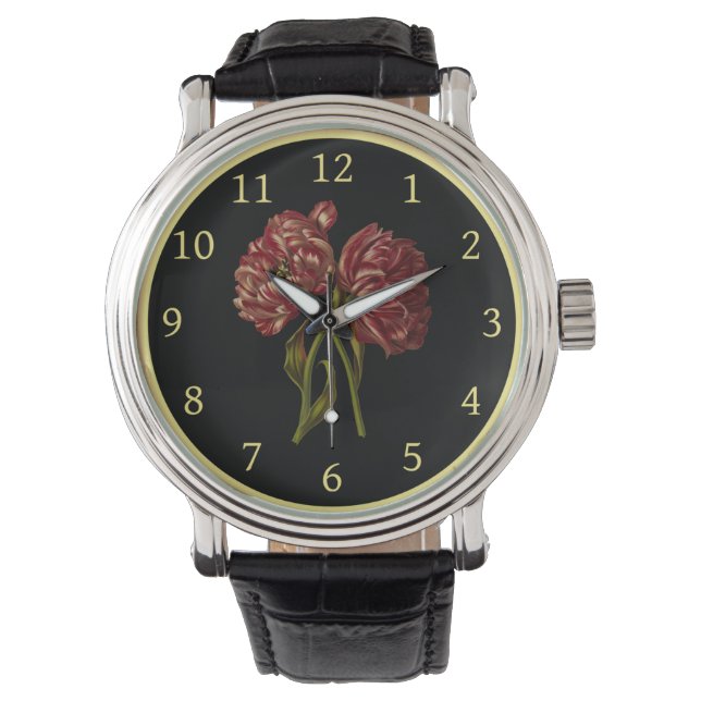 Double Tulips 004 ~ Botanical Art ~  Watch (Front)