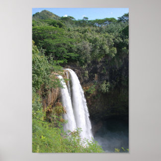 Double waterfall, Wailua Falls Kauai Hawaii Poster