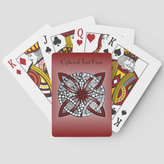 Double Wedding Ring Celtic Knot Pattern Red Playing Cards (Back)