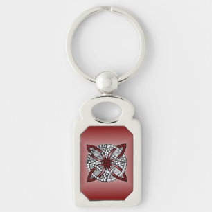 Double Wedding Ring or Celtic Knot Pattern Red Key Ring