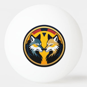 Double Wolf Emblem Logo With Golden Circle Ping Pong Ball