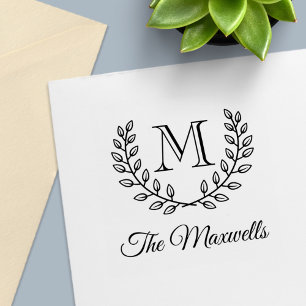 Double Wreath Monogram Initial Family Name Self-inking Stamp