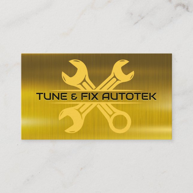 Double Wrench | Gold Metallic | Auto Services Business Card (Front)
