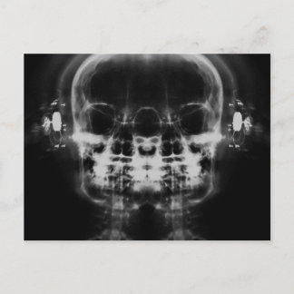 Double X-Ray Skulls with Headphones - B&W Postcard