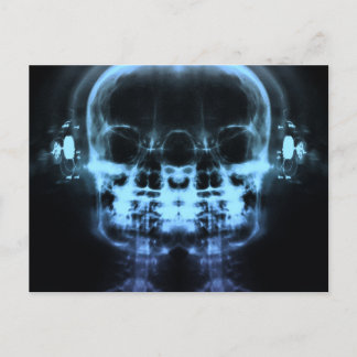 Double X-Ray Skulls with Headphones - Blue Postcard