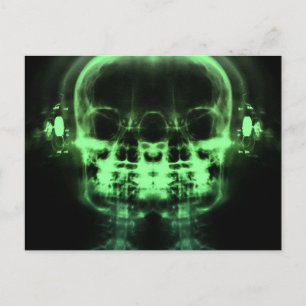 Double X-Ray Skulls with Headphones - Green Postcard