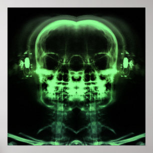 Double X-Ray Skulls with Headphones - Green Poster