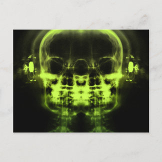 Double X-Ray Skulls with Headphones - Lime Green Postcard