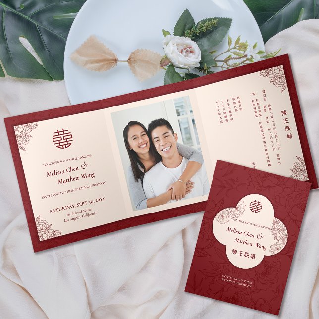 Double Xi Chinese Bilingual Trifold Wedding Invite (Double Xi Chinese Bilingual Trifold Wedding Invite)