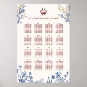Double Xi Chinese Wedding 16 Table Seating Poster