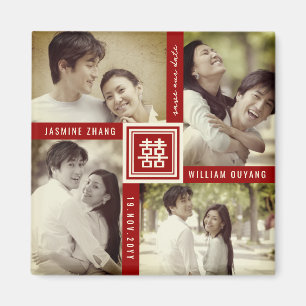 Double Xi Chinese Wedding 4 Photo Save The Date Magnet