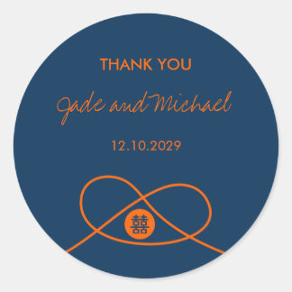 Double Xi Orange + Navy Knot Thank You Gift Label