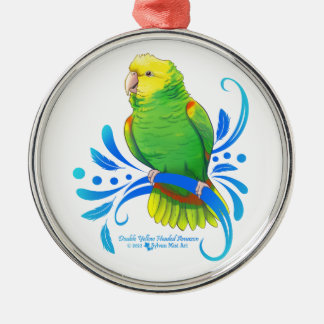 Double Yellow Headed Amazon Parrot Metal Tree Decoration