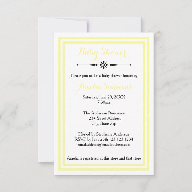 Double Yellow Trim  - 3x5 Baby Shower Invitation (Front)