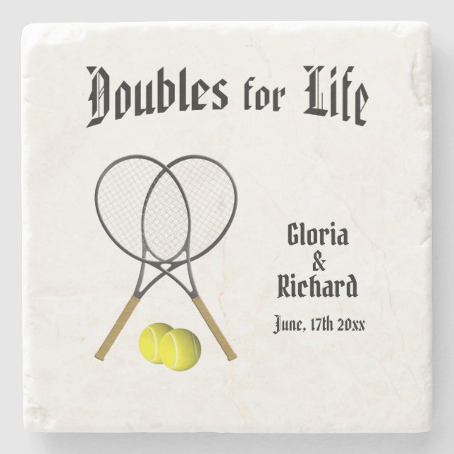 Doubles for  Life Tennis Wedding Coaster (Front)