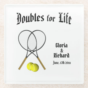 Doubles for  Life Tennis Wedding Glass Coaster