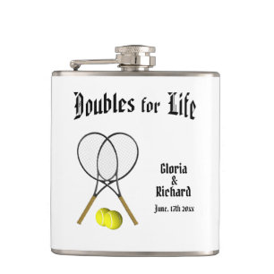 Doubles for  Life Tennis Wedding Hip Flask