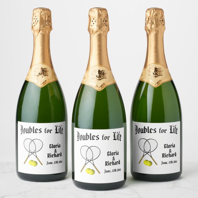 Doubles for  Life Tennis Wedding Sparkling Wine Label (Bottles)