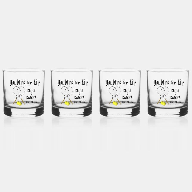 Doubles for  Life Tennis Wedding Whiskey Glass (Front)